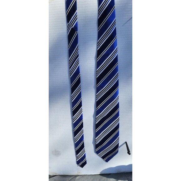 Blue Geometric Silk Tie Set Lot of 3 – Harvé Benard, Stafford, Polifroni Milano - Picture 15 of 16